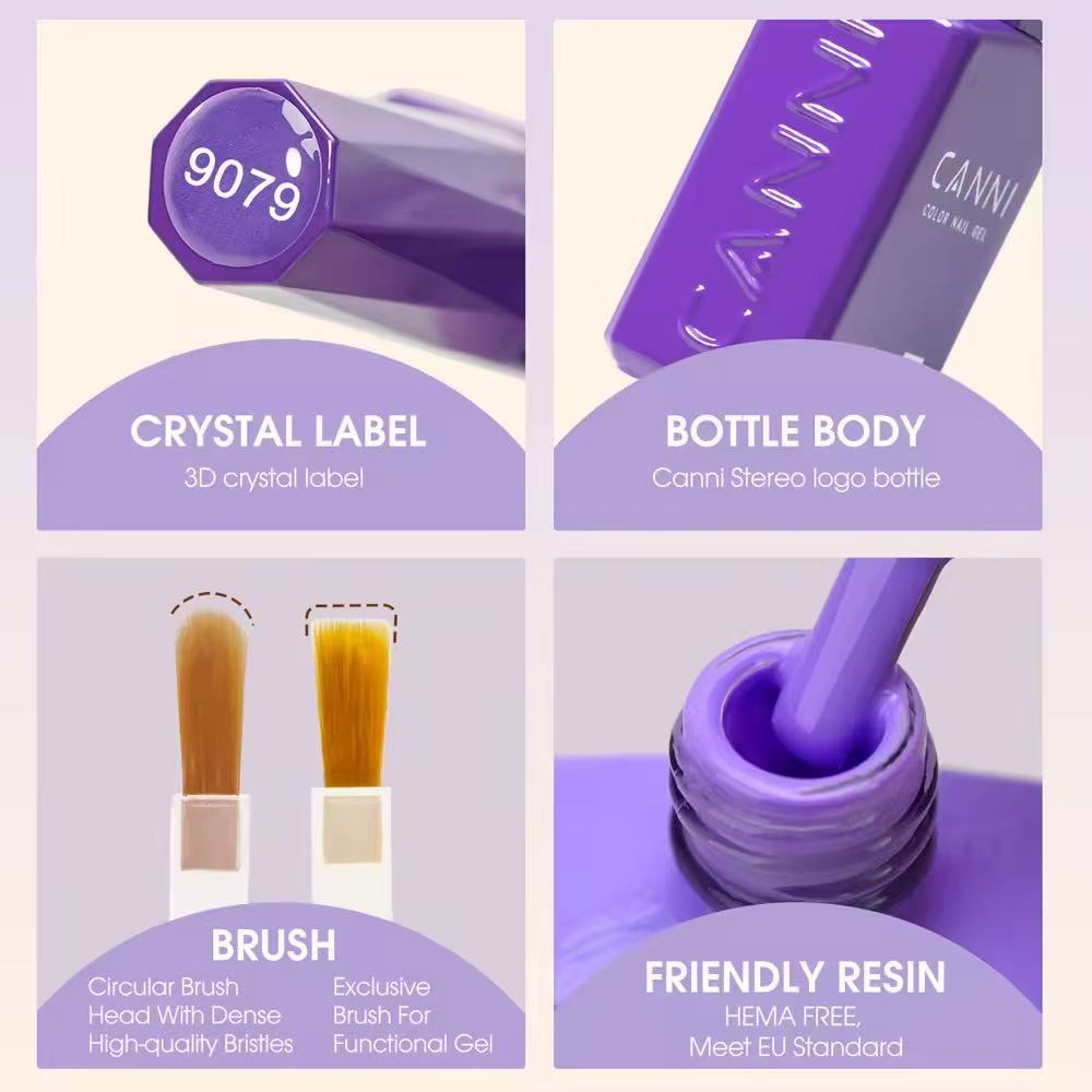 Canni Soak Off Gel Nail Polish UV LED Curing Long‑Wear Glossy Color for Professional Salon Manicure