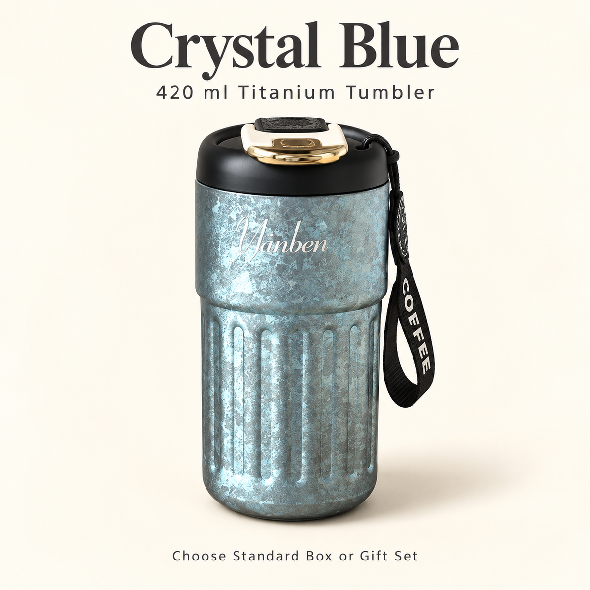 VLOERA 420ml crystal titanium tumbler — Crystal Blue color