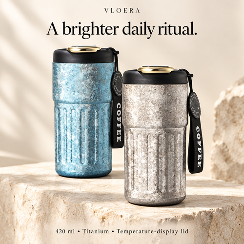 VLOERA 420ml crystal titanium tumbler — blue and silver finishes