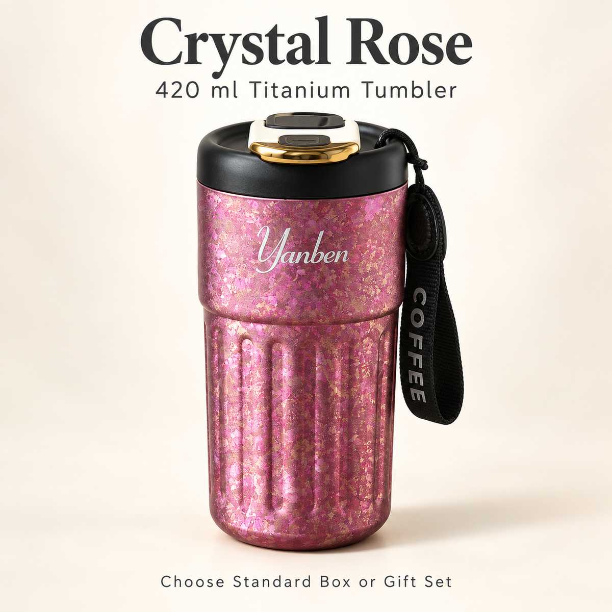 VLOERA 420ml crystal titanium tumbler — Crystal Rose color