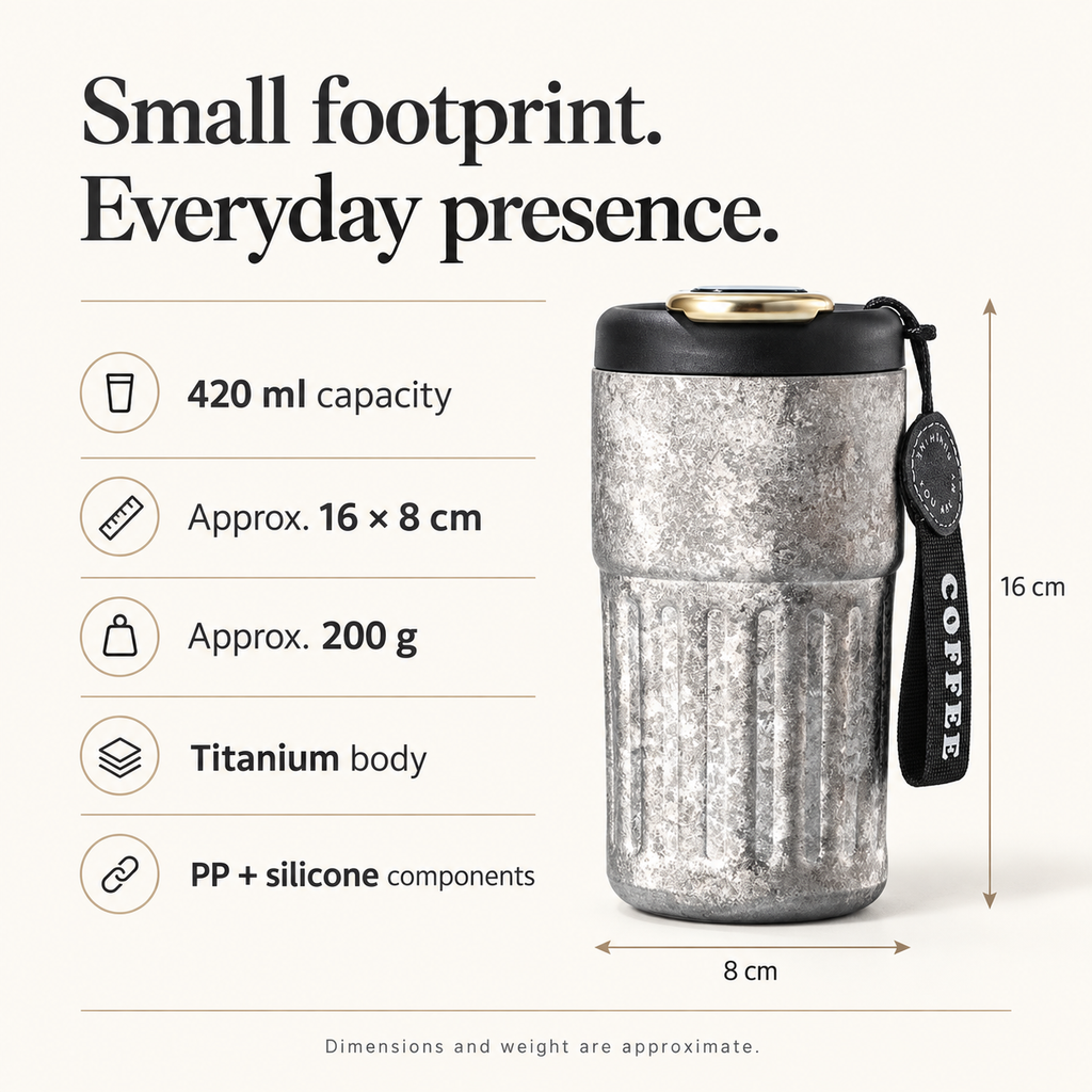 VLOERA 420ml crystal titanium tumbler — capacity, dimensions, weight and materials