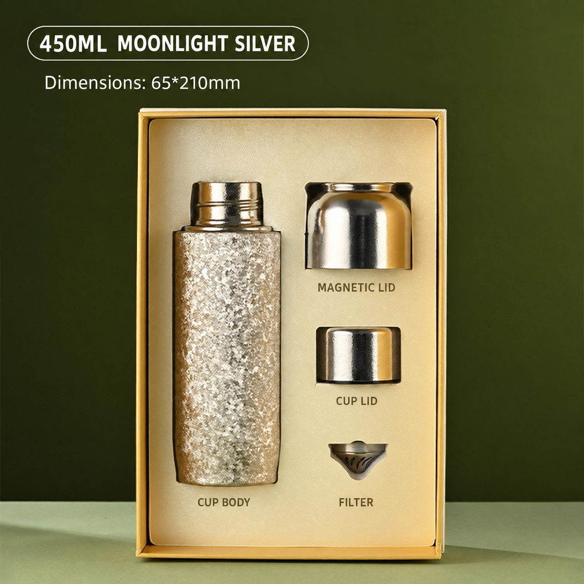 Pure titanium tea tumbler — Moonlight Silver gift set