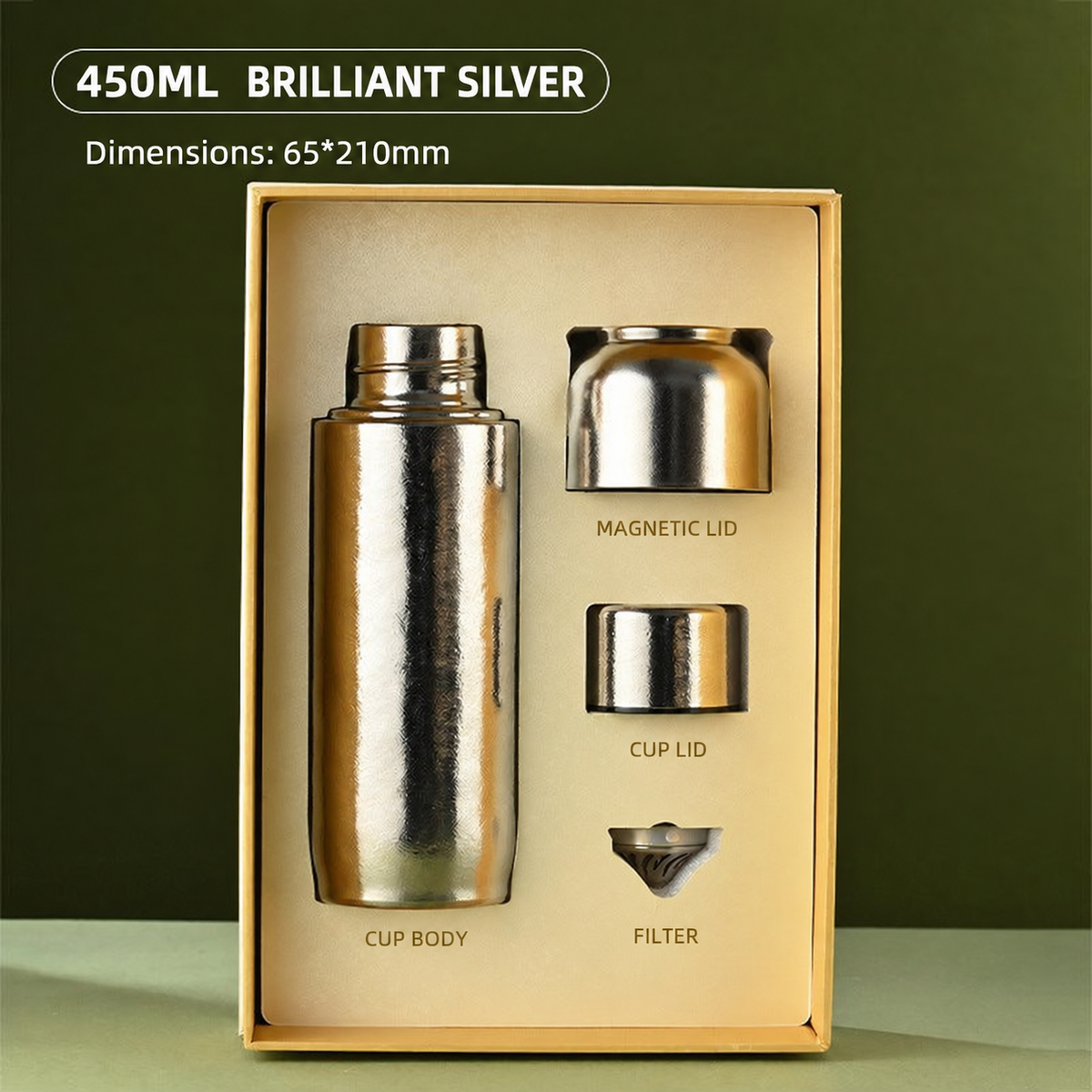 Pure titanium tea tumbler — Brilliant Silver gift set