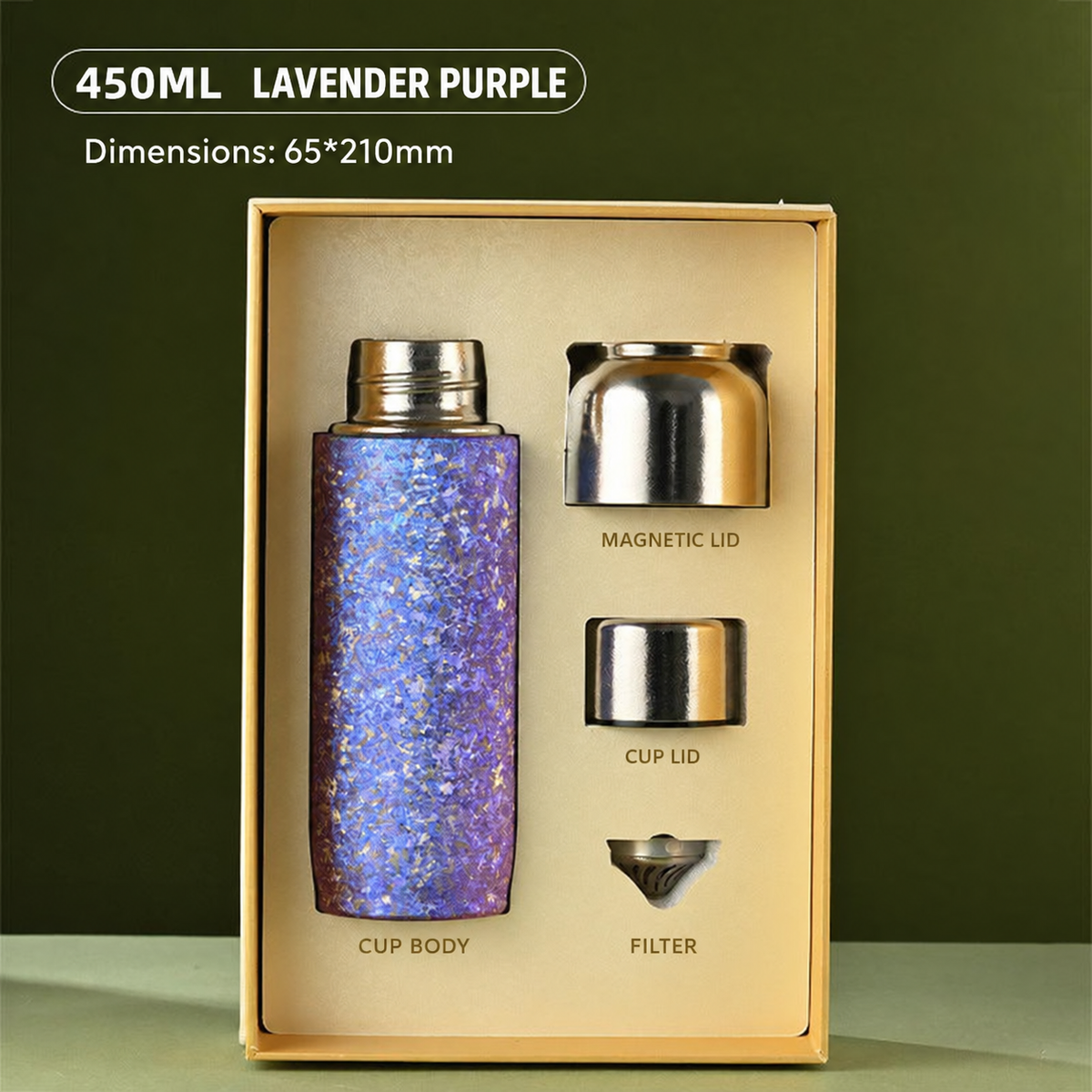Lavender Purple titanium tea tumbler gift set