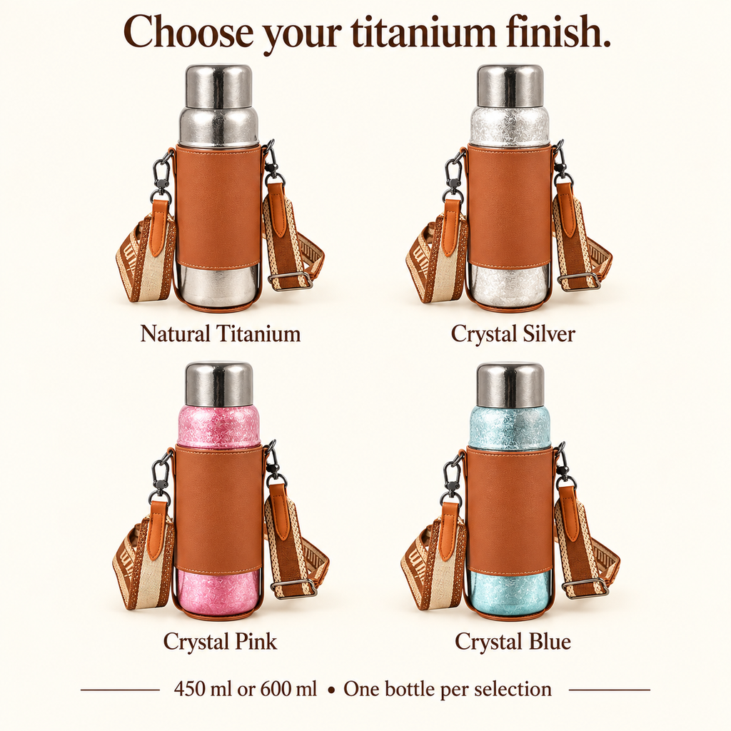 VLOERA Titanium Tea Bottle with Crossbody Carrier | 450ml & 600ml - available finishes